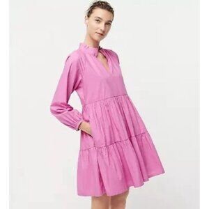 J Crew Dress Size small tiered popover cotton poplin  Fuschia pink 041